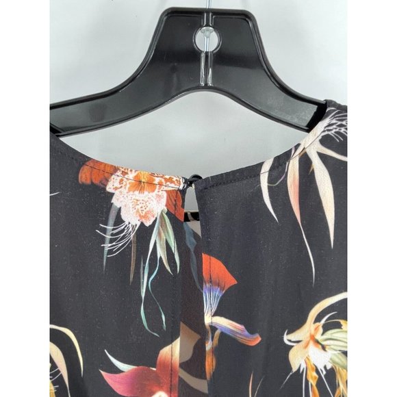 H M Women's 3/4 Sleeve Black Floral Print Slit Back Dress Size 8 - Picture 10 of 16